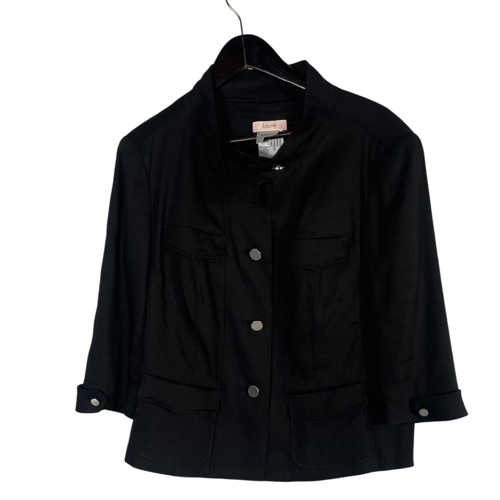 Laurel Black Linen Blend Utility Jacket Blazer Women 12 US 42 EU Made in Poland‎